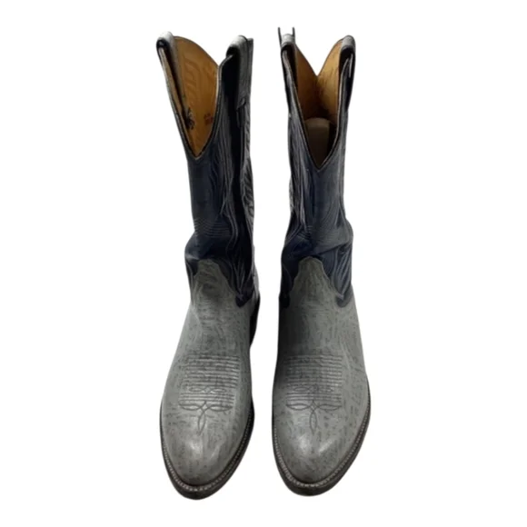 Tony Lama Cowboy Boots Men’s Western Gray Leather with Black Shaft Size 10.5 - Picture 3 of 14